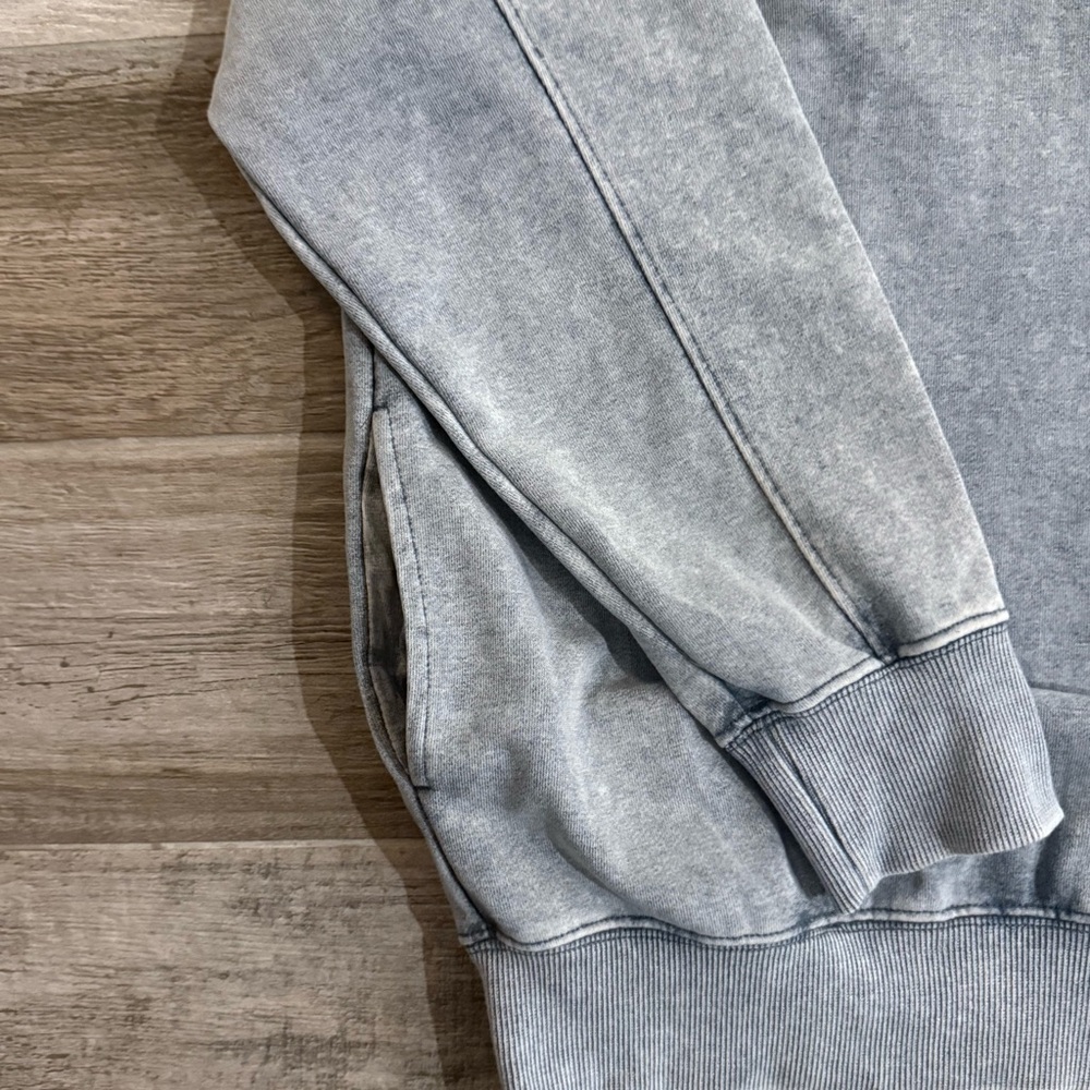 Oversized Acid Wash Crewneck Sweatshirt w Pockets Gray Small - Picture 7 of 10